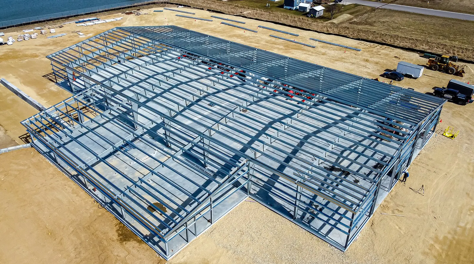 Aerial view of a light steel frame building under construction